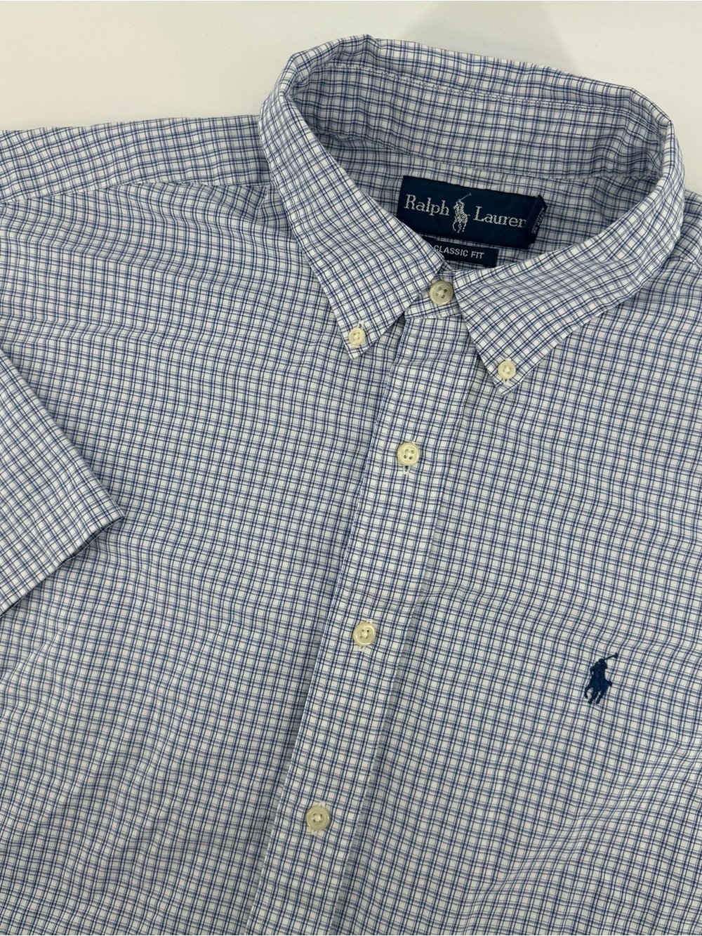 Ralph Lauren Button Down Mens XL Blue Gingham Classic Fit Short Sleeve